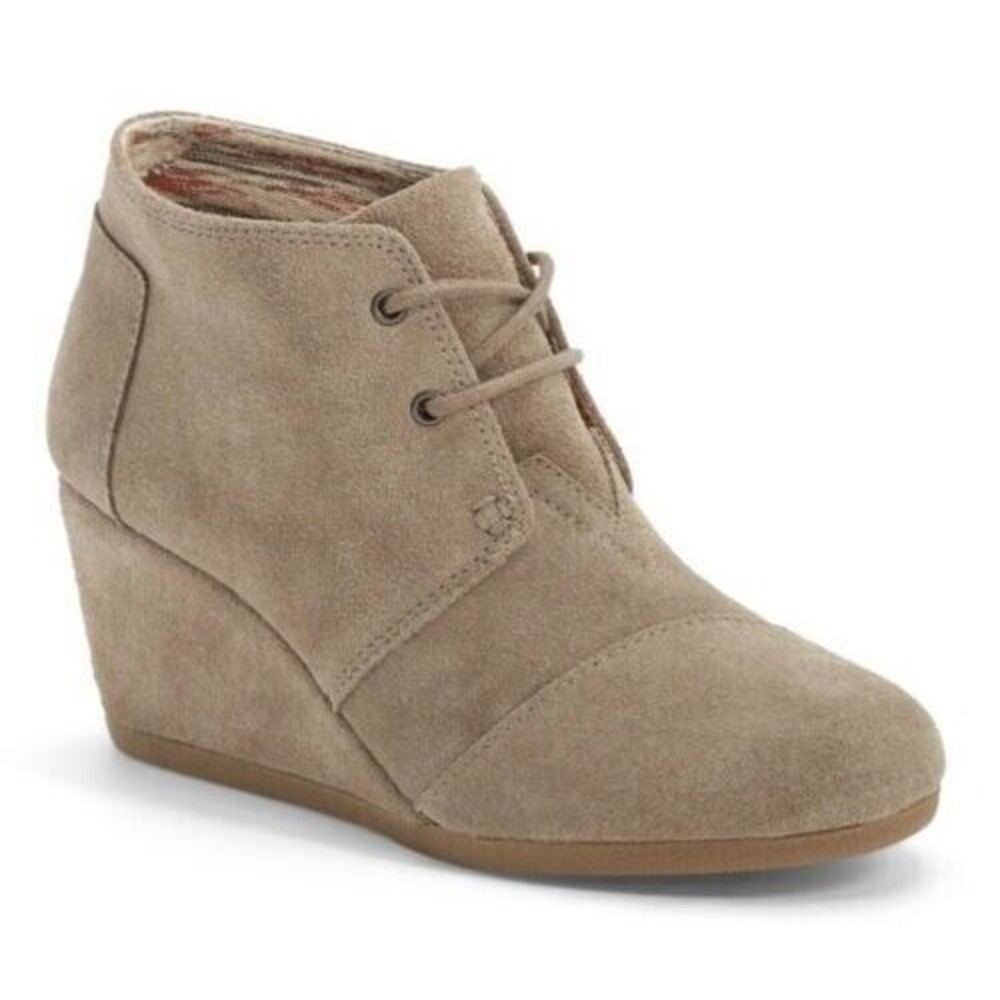 TOMS Womens Desert Lace-up Wedge Taupe Suede Booties Ankle Boot US 6/EUR 36.5